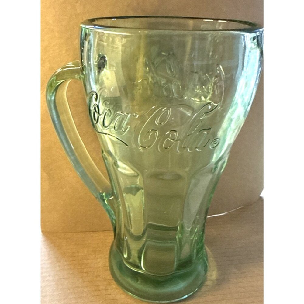 Vintage Rare Libbey Coca Cola Coke Glass Mug with Handle Thick Green Heavy Glass - Picture 3 of 12
